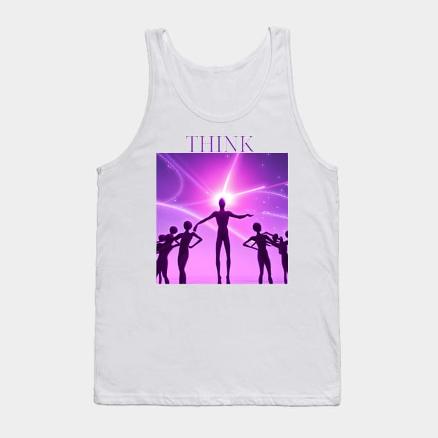 "Enigmatic Mind - Glowing Alien Brain Tee, Vibrant Pink, White, and Purple Colors, Thought-Provoking 'Think' Design, Aesthetic Extraterrestrial Shirt" Tank Top by OpticalShirts